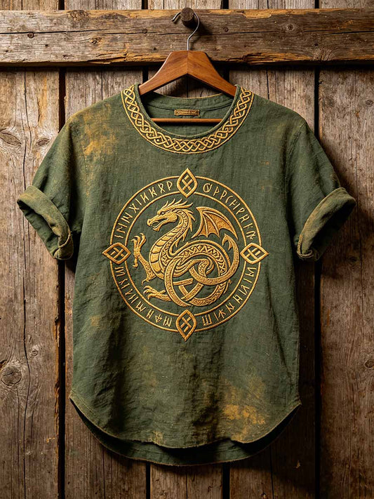 Mænds Vintage Viking Celtic Knud Drage Mønster trykt T-shirt