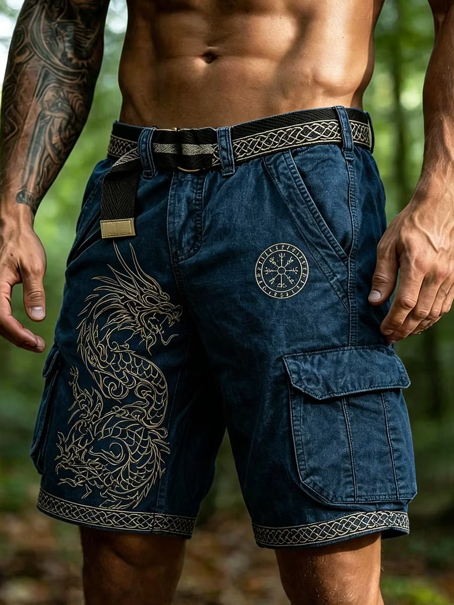 Mænds Retro Viking Art Print Casual Shorts