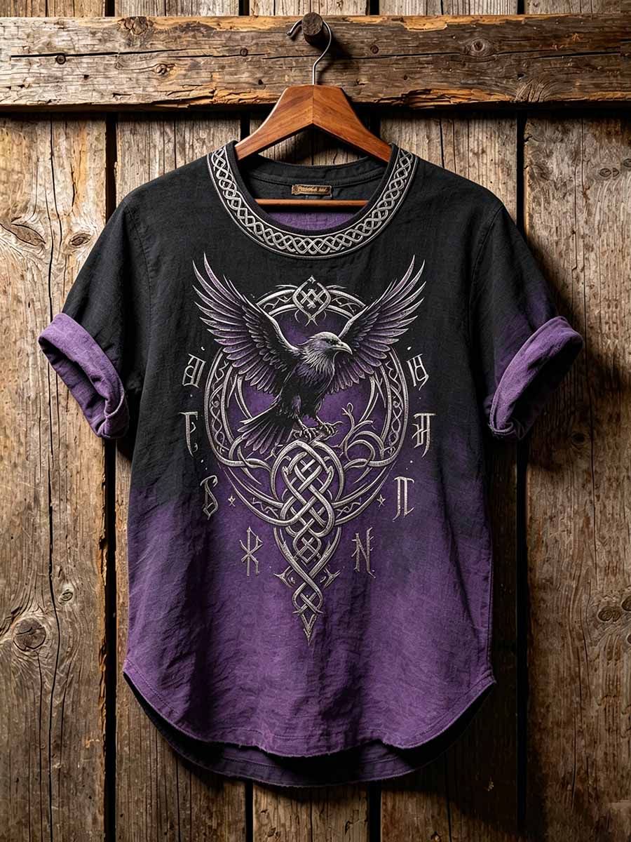 Mænds Retro Viking Celtic Knud Raven Mønster trykt T-shirt