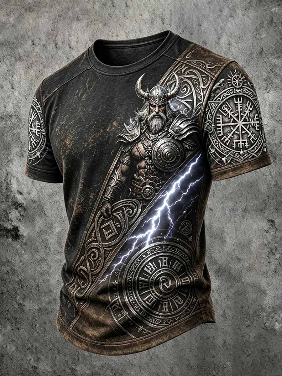 Mænds Retro Viking Berserker Print T-shirt