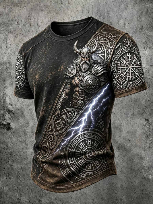 Mænds Retro Viking Berserker Print T-shirt