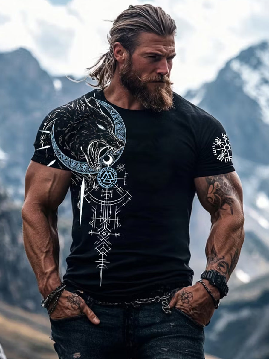Mænds Retro Viking Art Print Casual T-shirt