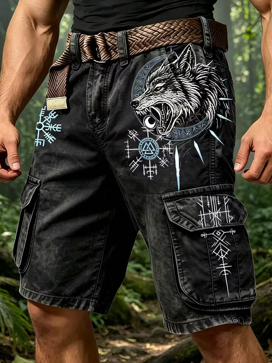 Mænds retro vikingekunstprint afslappede shorts