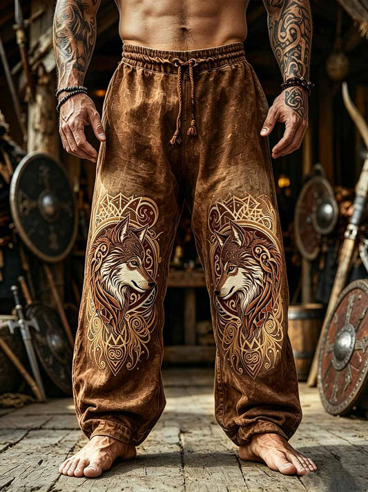 Mænds Retro Celtic Knob Wolf Viking trykte bukser