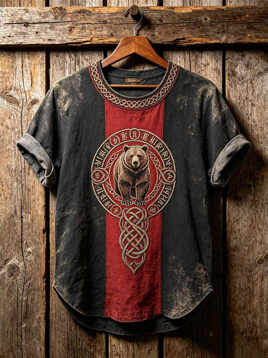 Mænds Vintage Viking Celtic Knud Bjørn Mønster trykt T-shirt