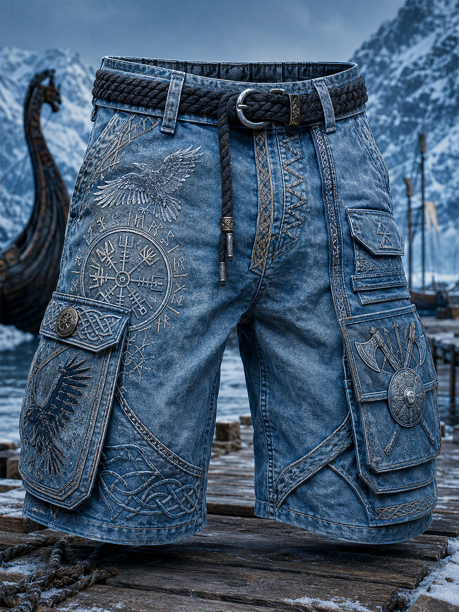 Mænds retro vikingekunstprint afslappede shorts
