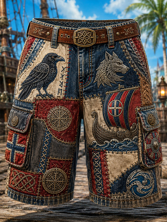 Vintage-stil norsk vikingScandinavianNordisk kunst print Casual Shorts