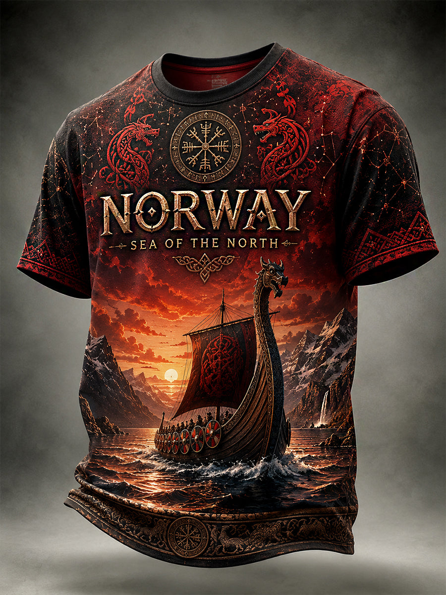 Vintage-stil norsk vikingScandinavianNordisk kunst Skriv ut Casual T-shirt