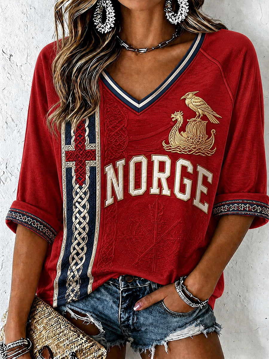 Vintagestil norsk viking-, skandinavisk- og nordisk kunsttrykk, avslappet topp