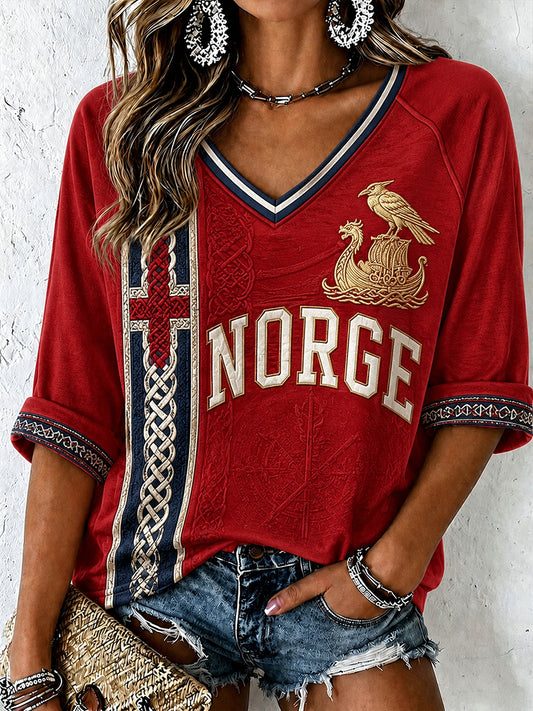 Vintagestil norsk viking-, skandinavisk- og nordisk kunsttrykk, avslappet topp