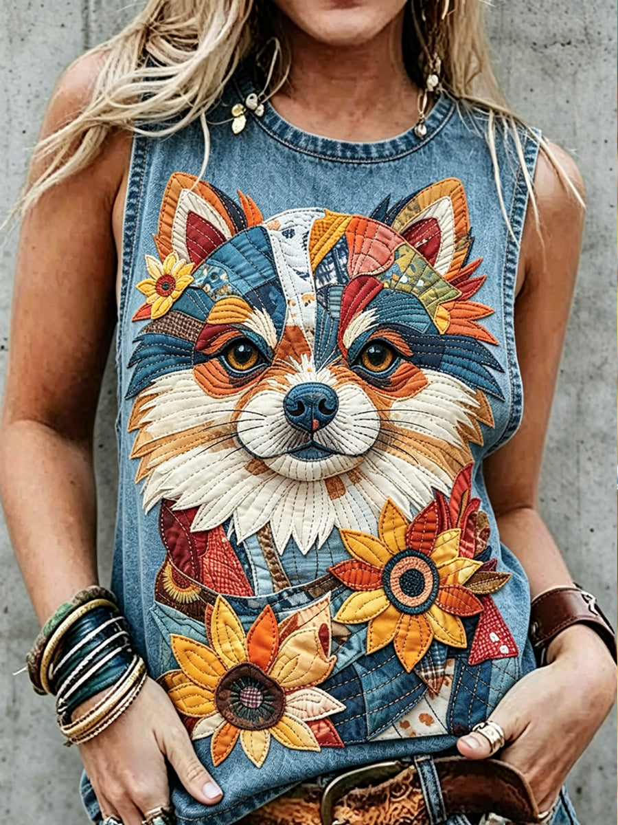 Kvinders Retro Dyr Hund Print ærmeløse tank øverst