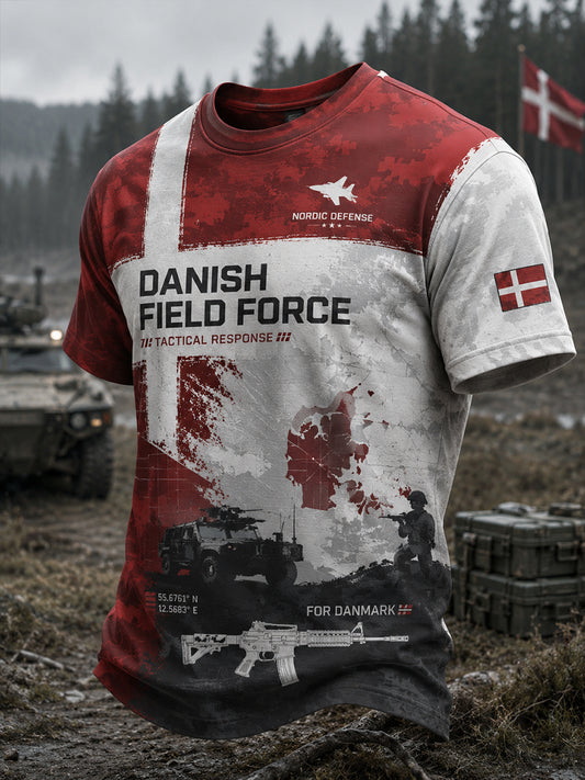 Mænds t-shirt med korte ærmer og camouflage- og militærprint