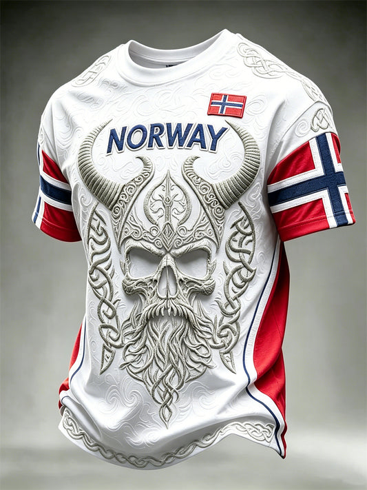 Menns Norge Viking kriger Skull Celtic Knot Flag Skriv ut korte ermer t-skjorte