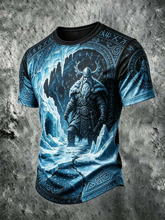 Menns kult retro vikingkriger-print i hverdagst-skjorte
