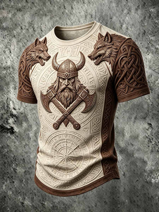 Menns kult retro vikingkriger-print i hverdagst-skjorte
