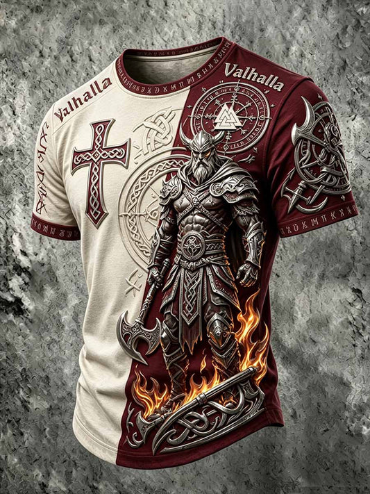 Menns kult retro vikingkriger-print i hverdagst-skjorte
