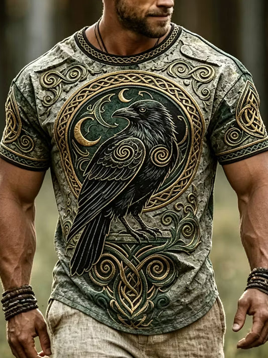 Uformelt T-skjort med vintage viking/norrøn etnisk kunsttrykk