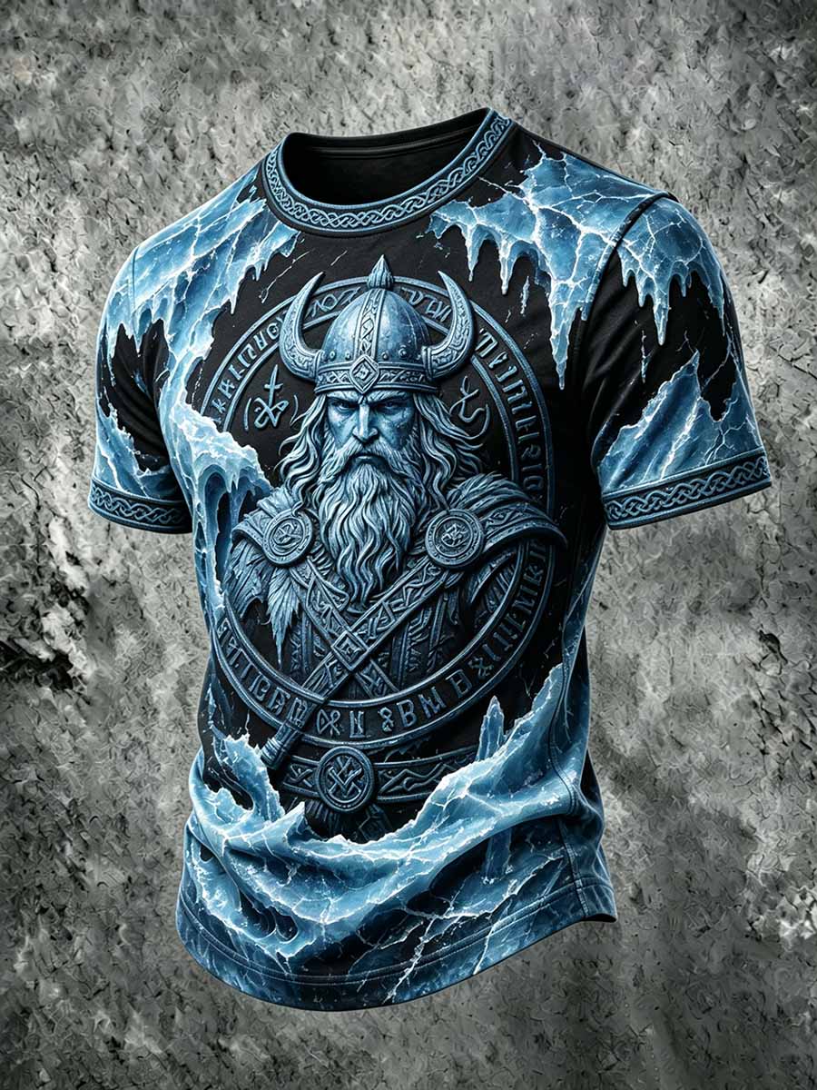 Menns kult retro vikingkriger-print i hverdagst-skjorte