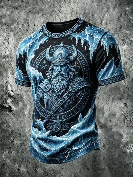 Menns kult retro vikingkriger-print i hverdagst-skjorte
