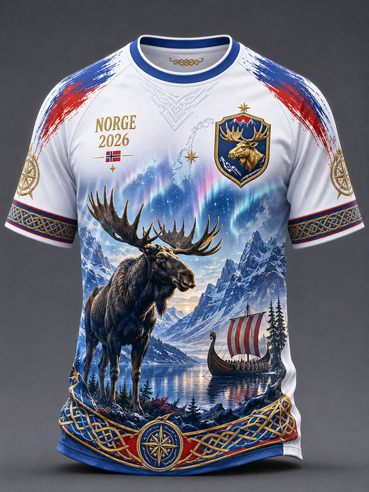 Retro norsk dyre-nordisk kunsttrykk avslappet t-skjorte