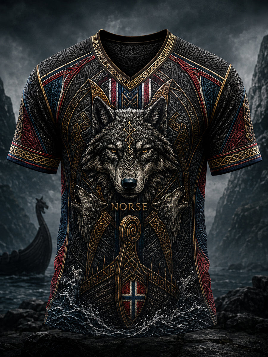 Retro norsk dyre-nordisk kunsttrykk avslappet t-skjorte