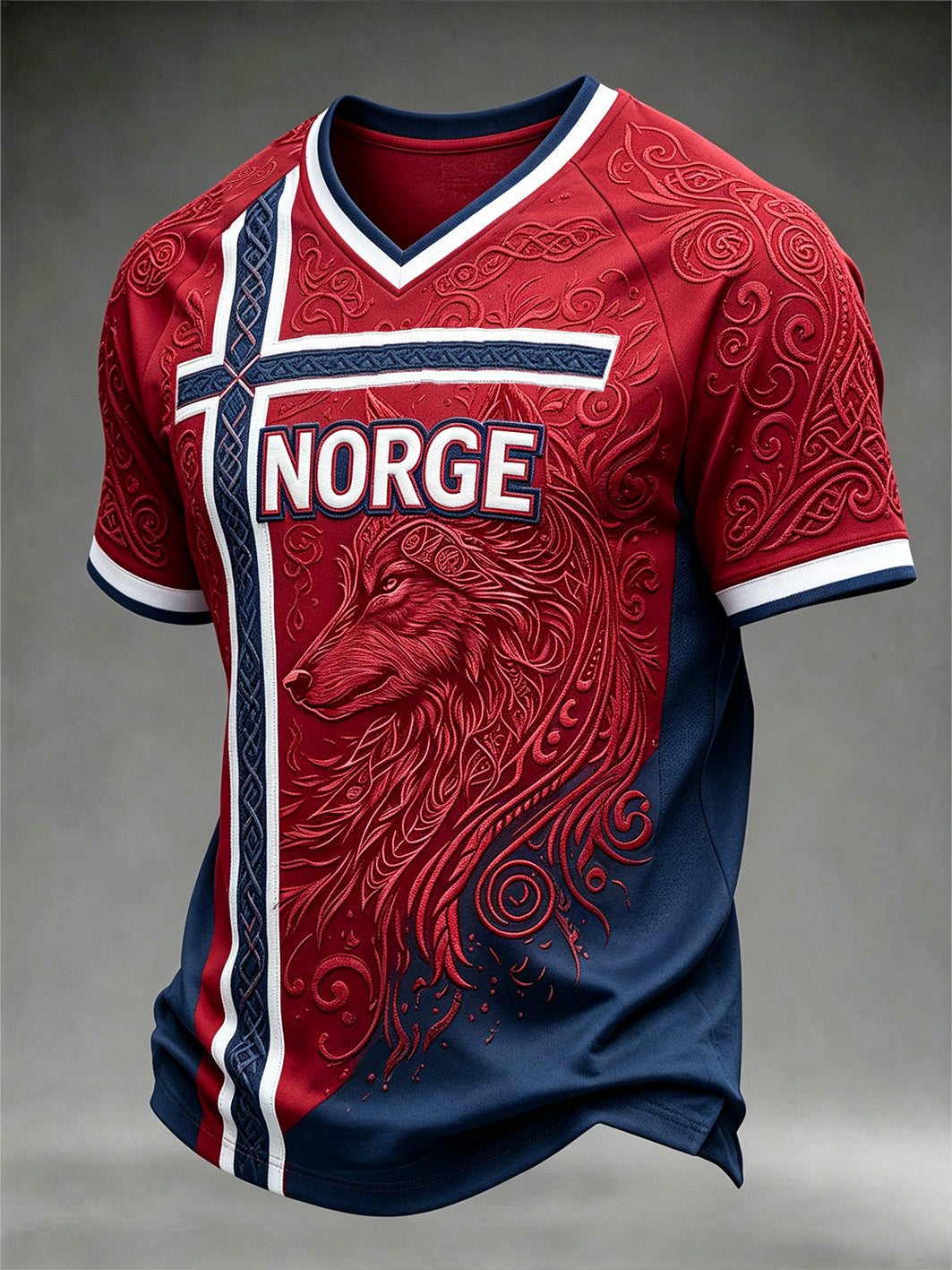 Menns retro norsk vikingdyremønster trykt hverdagslig t-skjorte med korte ermer