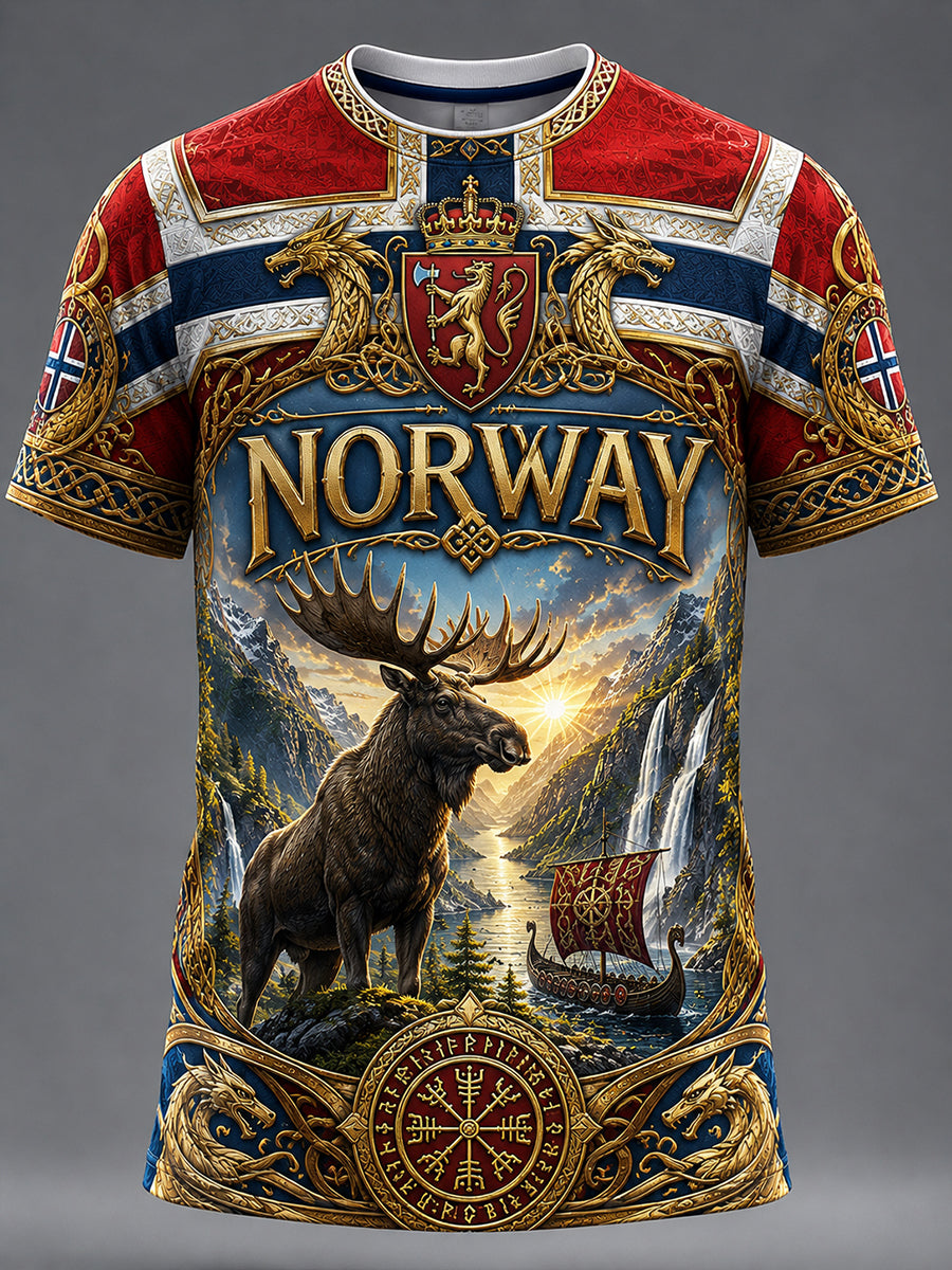 Retro norsk dyre-nordisk kunsttrykk avslappet t-skjorte