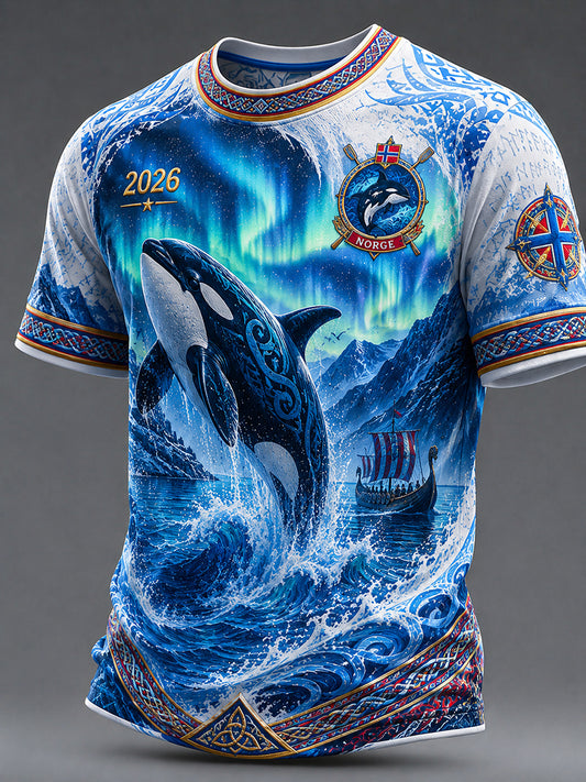 Retro norsk dyre-nordisk kunsttrykk avslappet t-skjorte