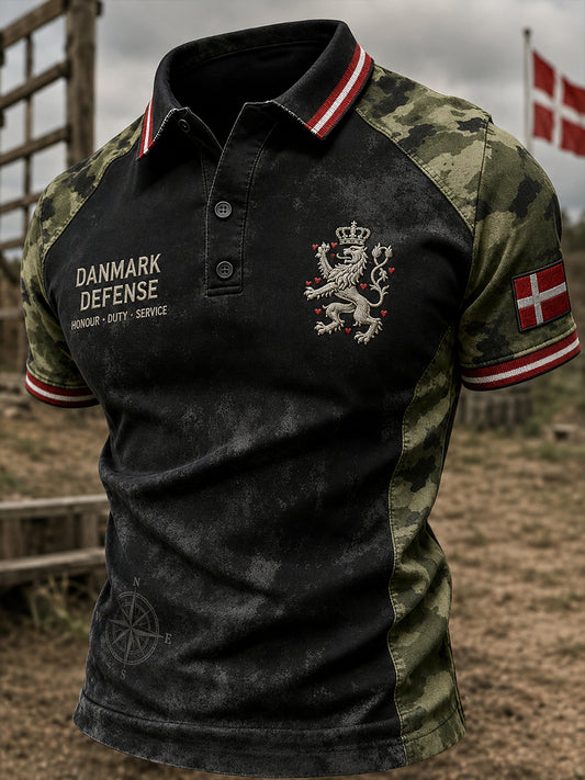 Mænds kortærme Polo skjorte med Vintage Militær-stil Print