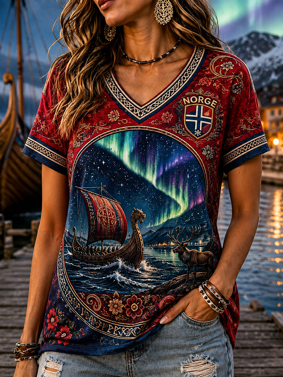 Retro norsk vikingskandinavisk nordsk grafisk T-shirt