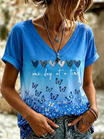 Kvinders Alzheimers bevidsthed Support Print V-Neck Tee
