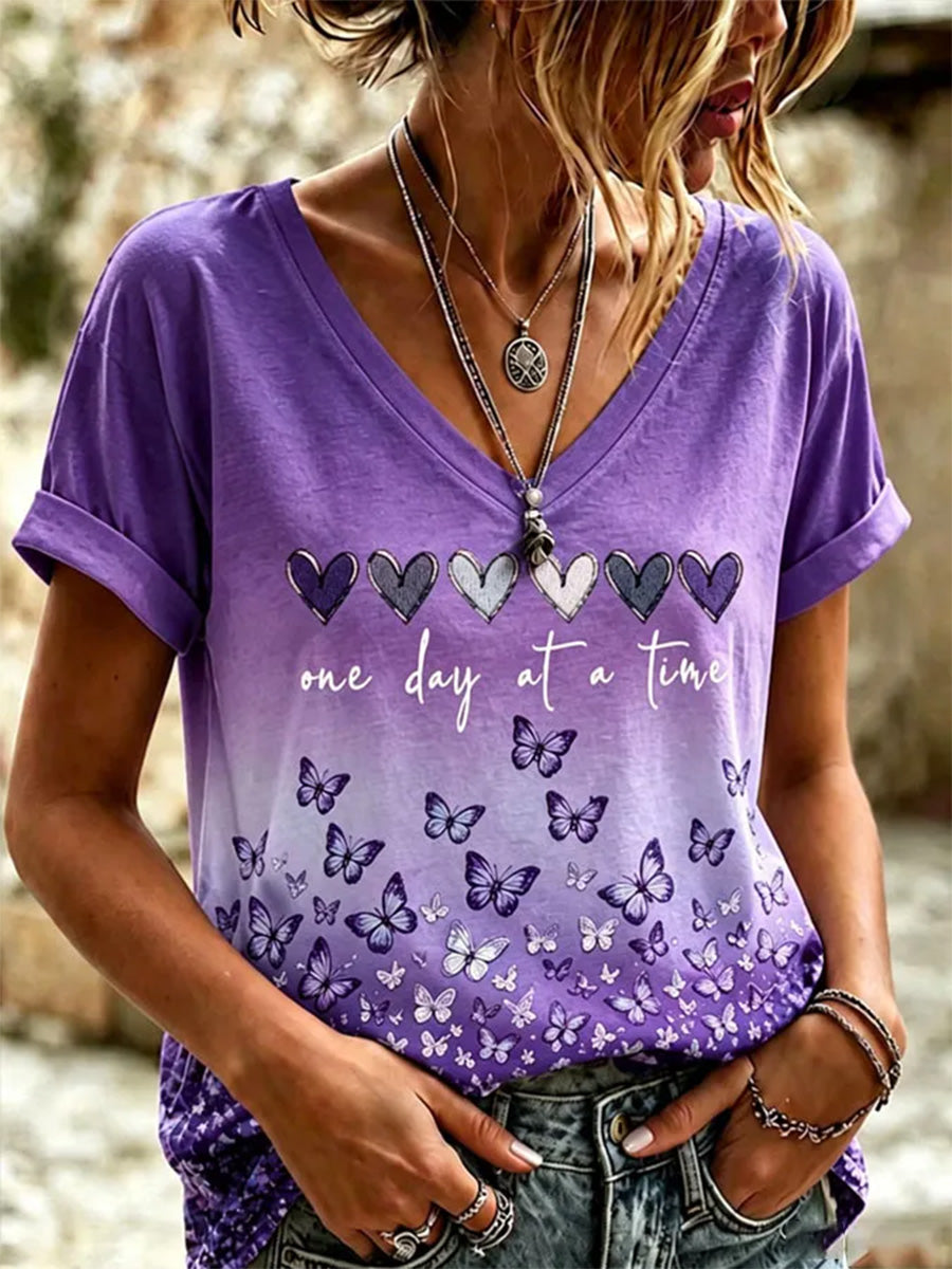 Kvinders Alzheimers bevidsthed Support Print V-Neck Tee