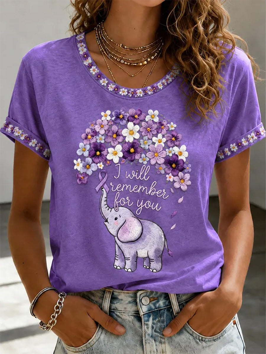 Dame-T-shirt med lilla blomster- og Alzheimers-bevidsthedsprint
