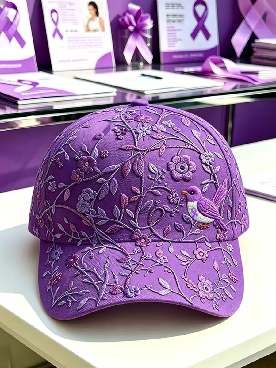 Unisex Purple Blomster & Hummingbird Print Alzheimers opmærksomhed Support Hat