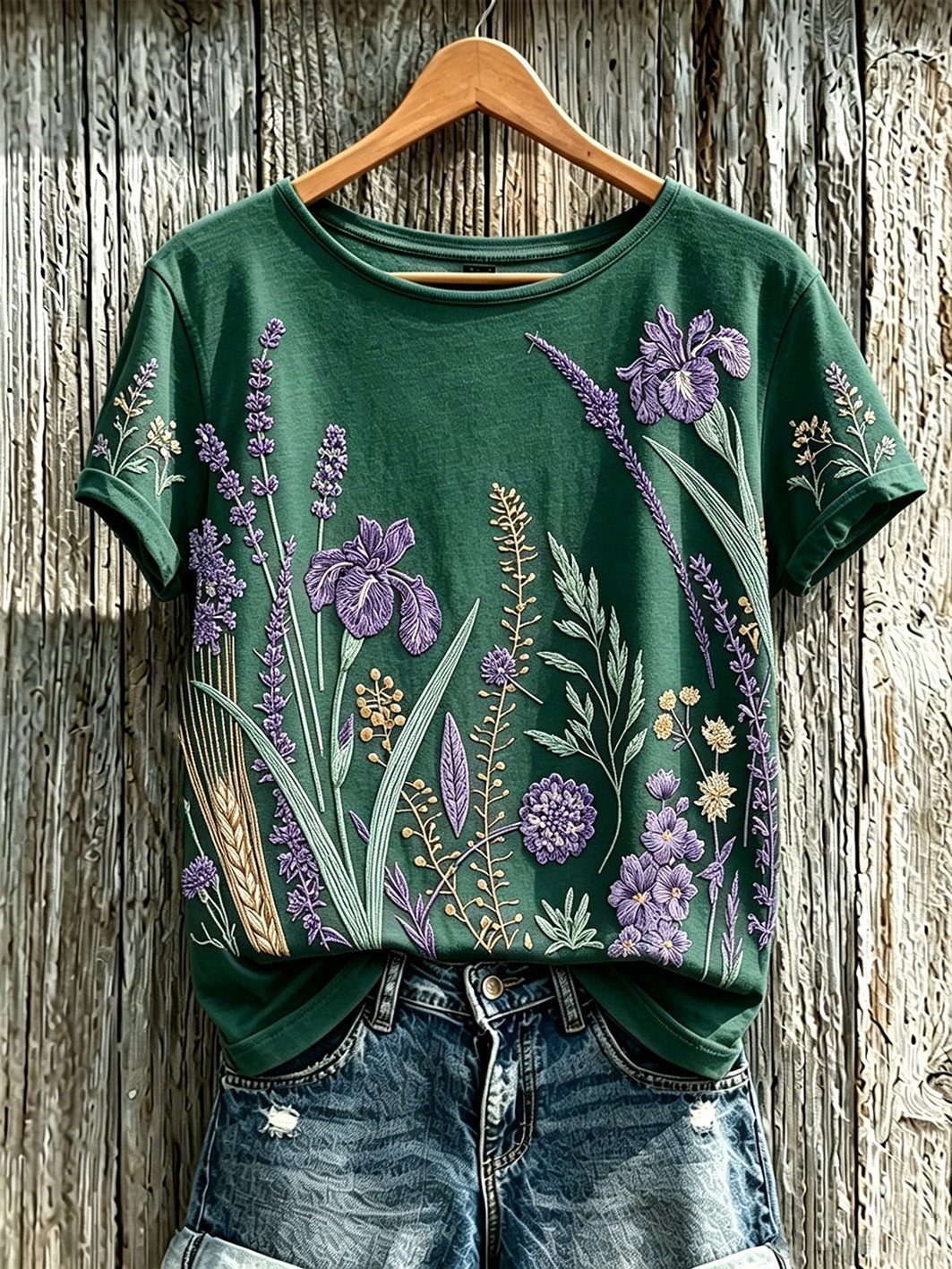 Kvinder lilla plante blomster mønster trykt afslappet T-shirt