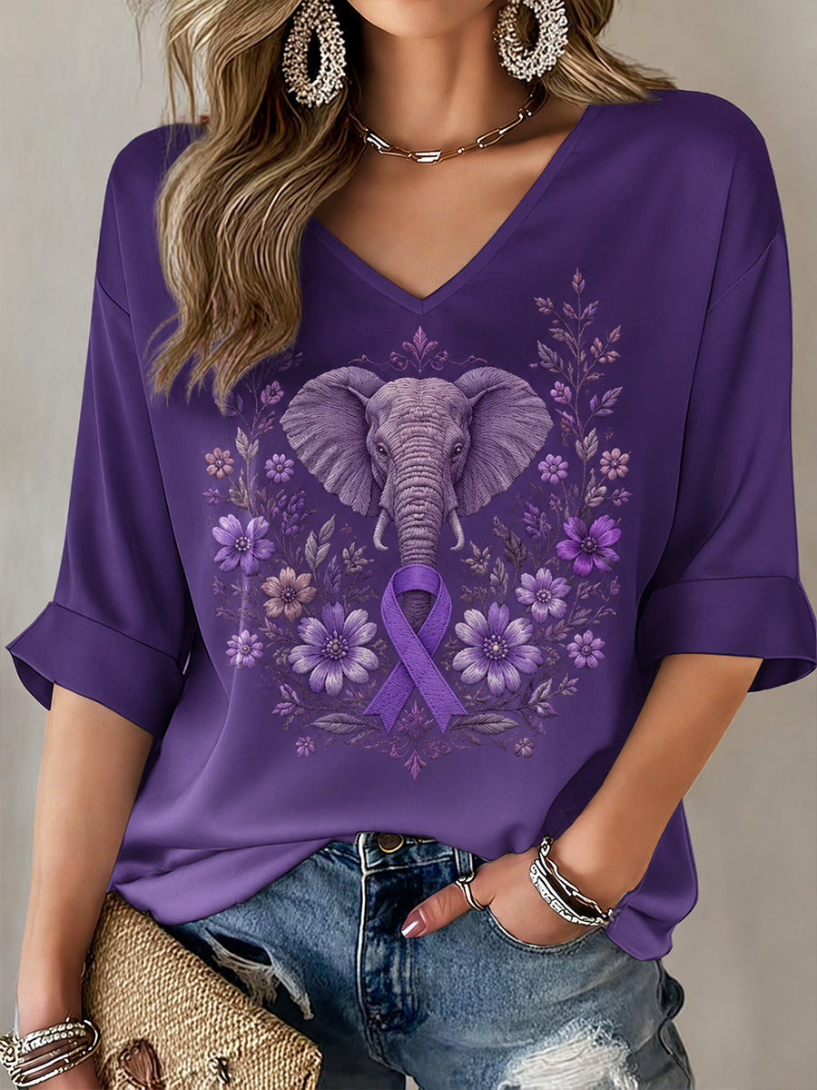 Kvinders Alzheimers bevidsthed Elefant Print T-shirt