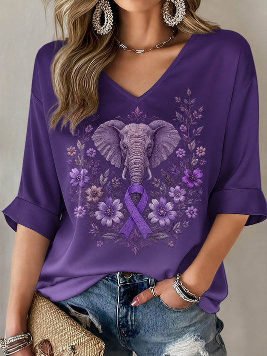 Kvinders Alzheimers bevidsthed Elefant Print T-shirt
