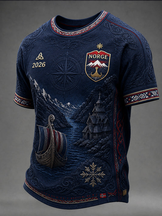 Retro norsk vikingkunst avslappet t-skjorte