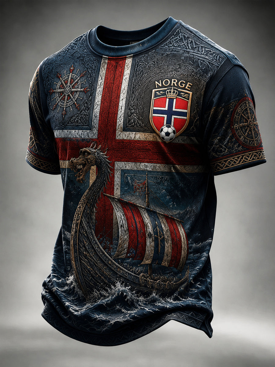 Retro norsk viking framside kunstnerisk avslappet t-skjorte