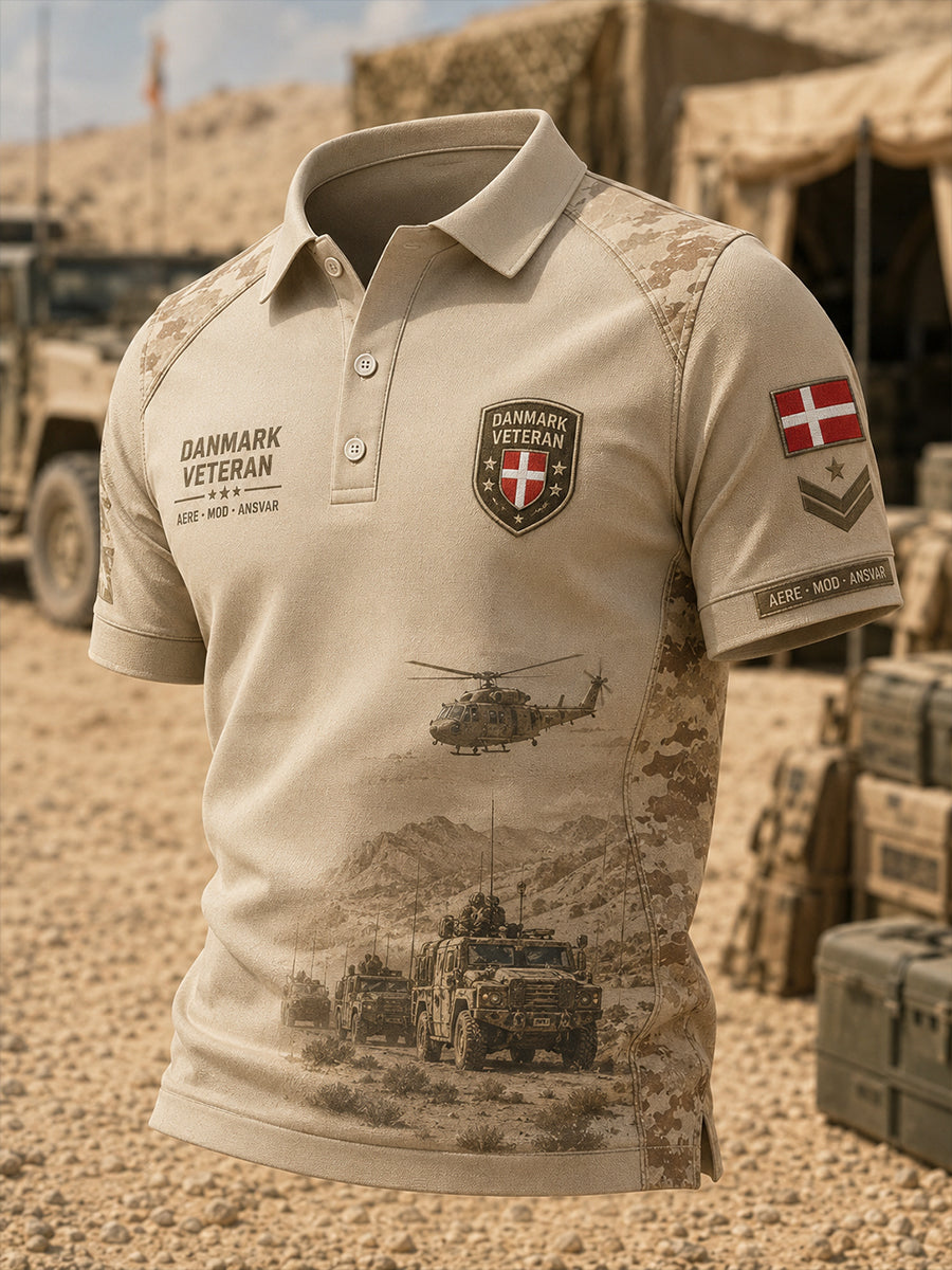 Mænds poloshirt med korte ærmer og militær camouflageprint
