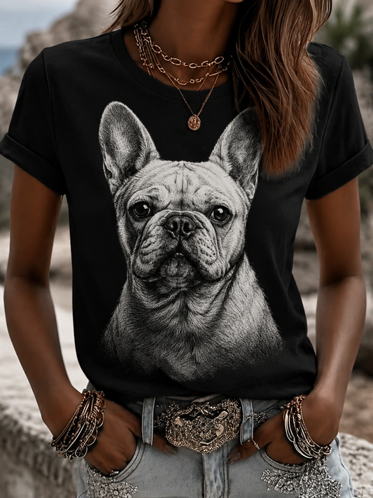 Kvinders Franske Bulldog Kortærmet T-shirt