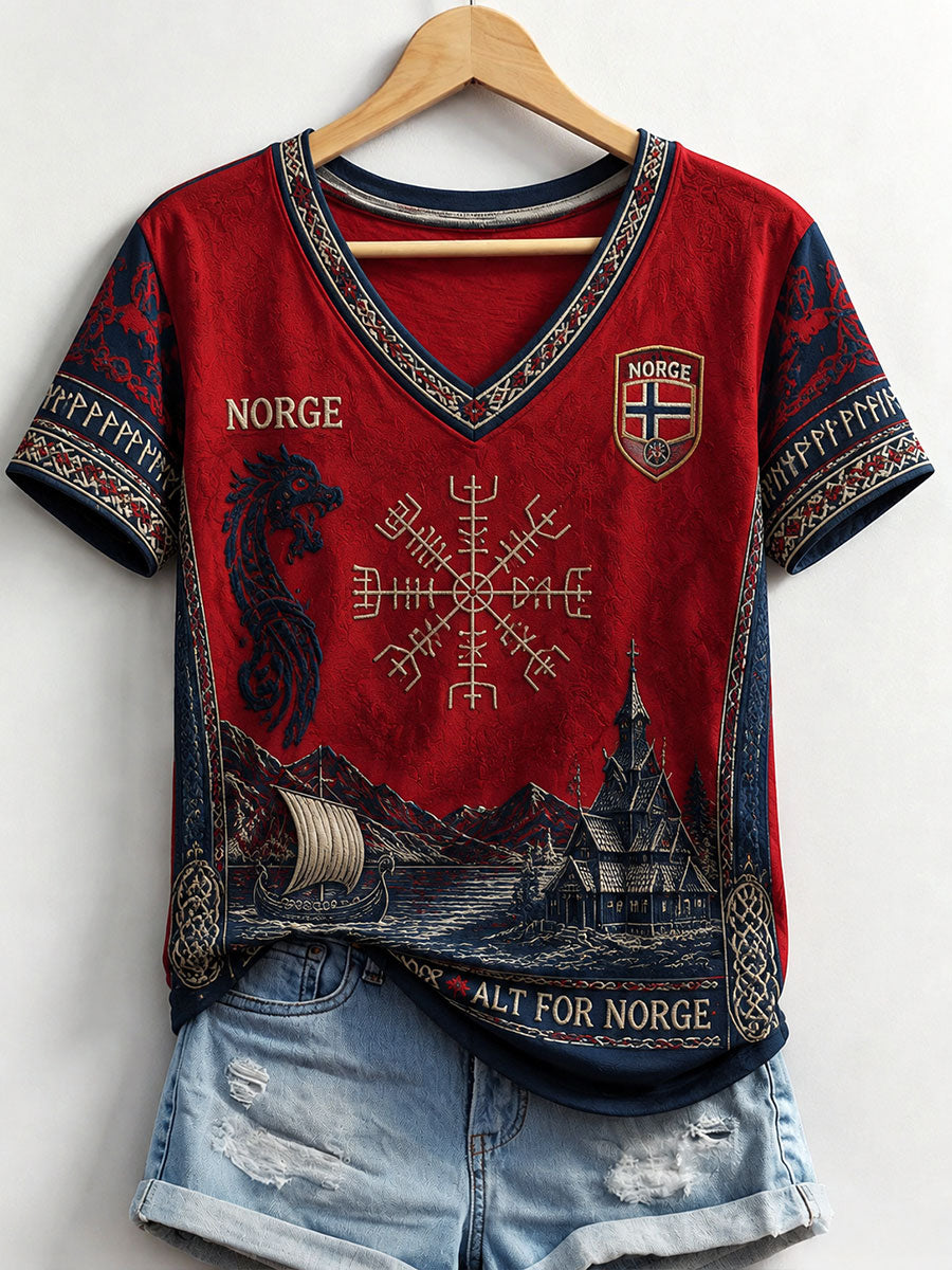Kvinner Norge Viking V-utringning T-skjorter