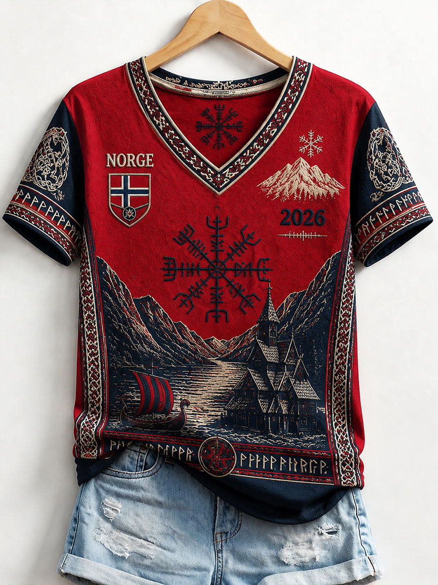 Kvinner Norge Viking V-utringning T-skjorter