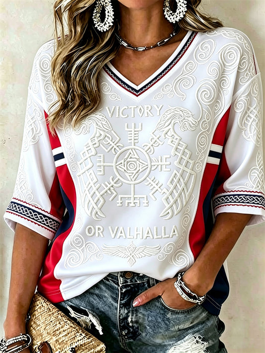 Kvinner Norge Seier eller Valhalla Celtic Knuteflagg plasterverktøyer Skriv ut mellom lengde ermer V-hals T-shirt