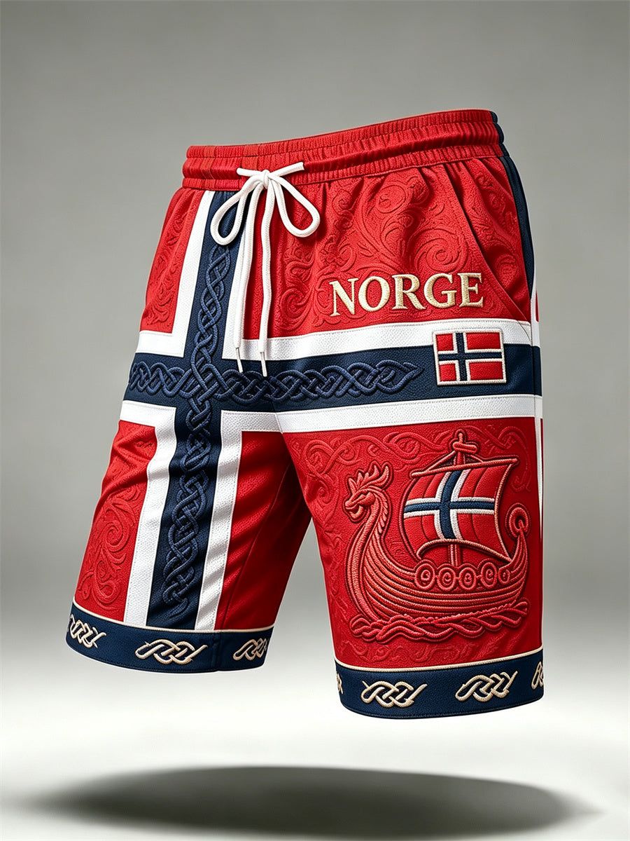 Herrer Norge Vikingeskips keltisk knute flaggtrykk snøring shorts