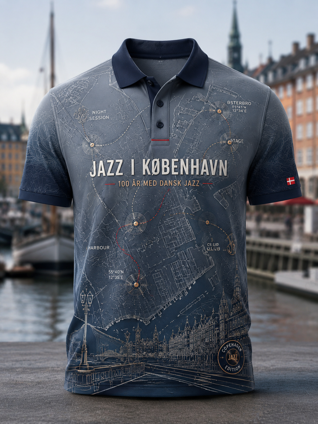 Mænds 100 års jubilæum af dansk jazz korte ærmer skjorte