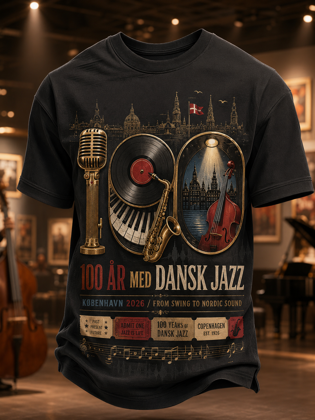 Herrernes 100-års jubilæum for dansk jazz T-shirt med korte ærmer