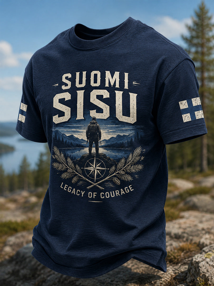 Miesten Sisu-päätös suomalainen vuoristaruhtinaus -painatus rento t-paita