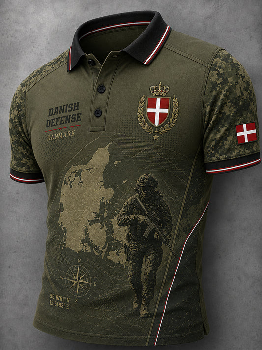 Mænds poloshirt med korte ærmer og vintagemønster i militærstil
