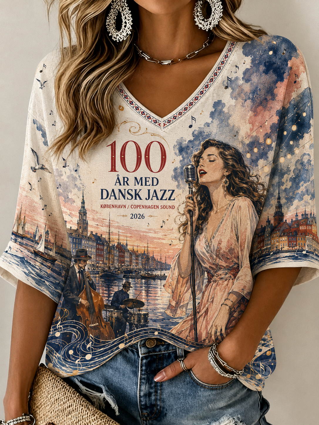 Kvindernes 100-års jubilæum af danske jazzlinne T-shirt